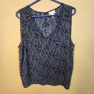 Liz Claiborne Navy Leaf Print Sleeveless Blouse XL (5699)